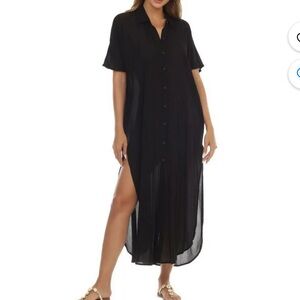 Raviya BLACK  Button-Down Shirt Dress Maxi Cover-Up, OX